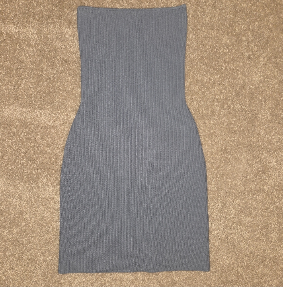 Babaton Gray Ribbed Pencil Midi Skirt for Work